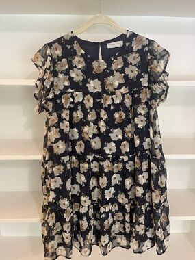 Pink Lily Black Floral Tiered Ruffle Dress